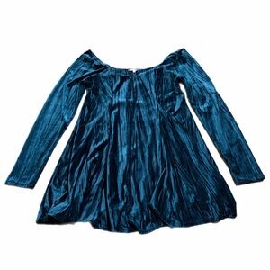 Stitch & Pine Crushed Velvet Mini Dress w Square Neck (Dark Teal) Size XL